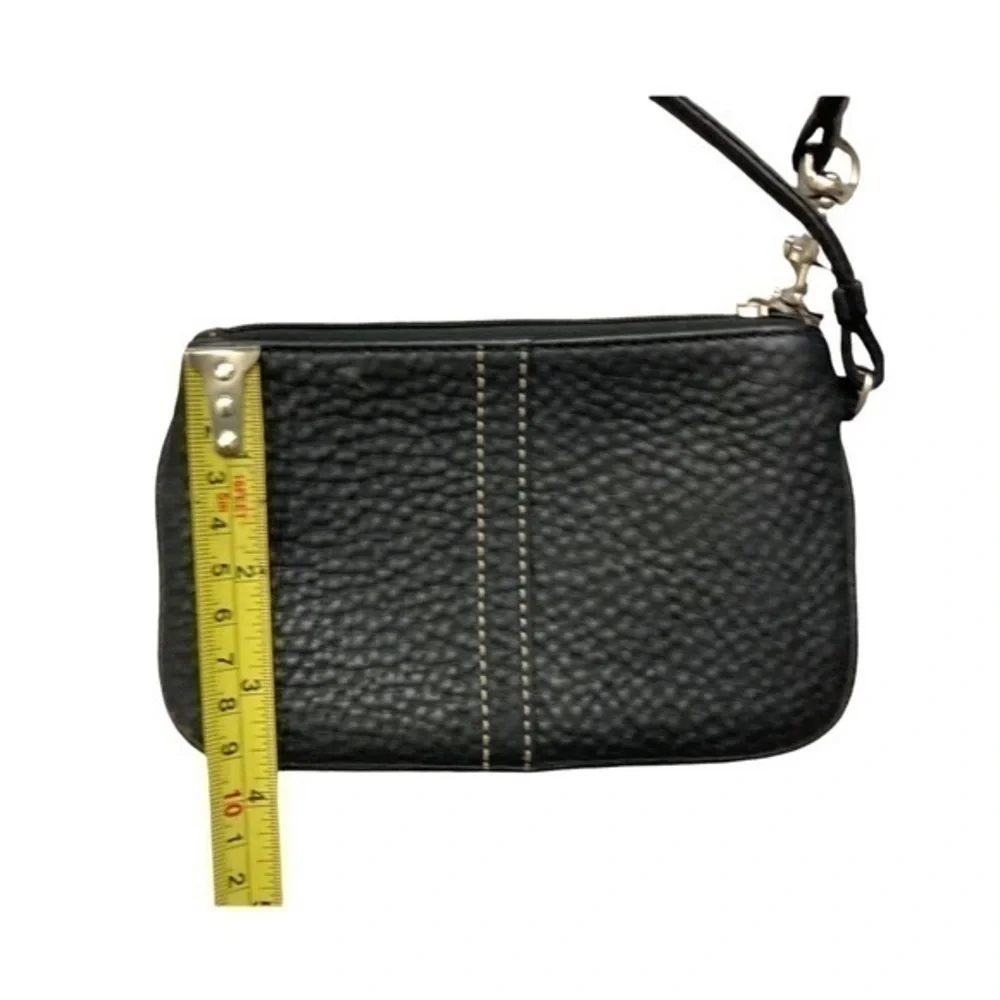 Coach black pebbled leather wristlet bag